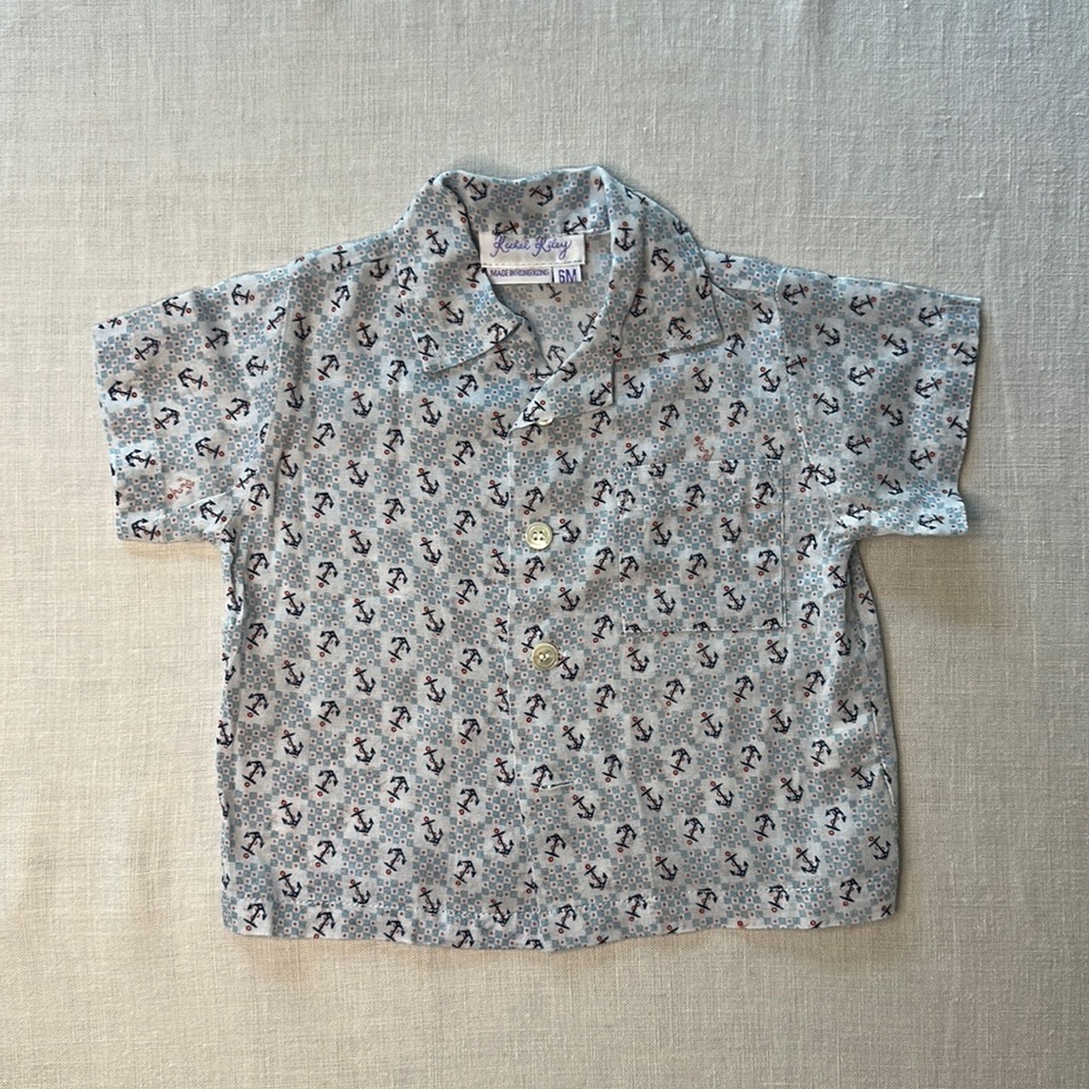 Rachel Riley Baby nautical print button down short sleeve shirt size 6 mo